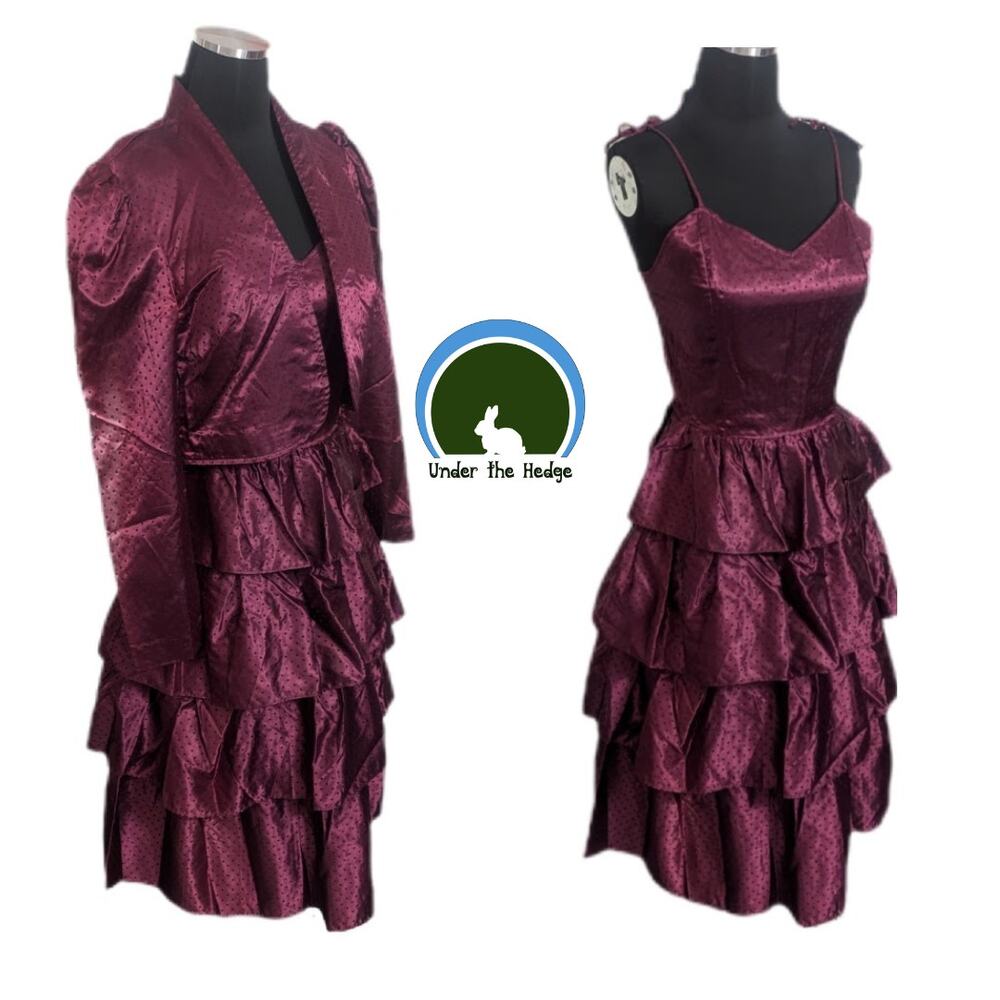 80s Night Moves Burgundy Polka Dot Formal Tiered Dress Small whimsigoth